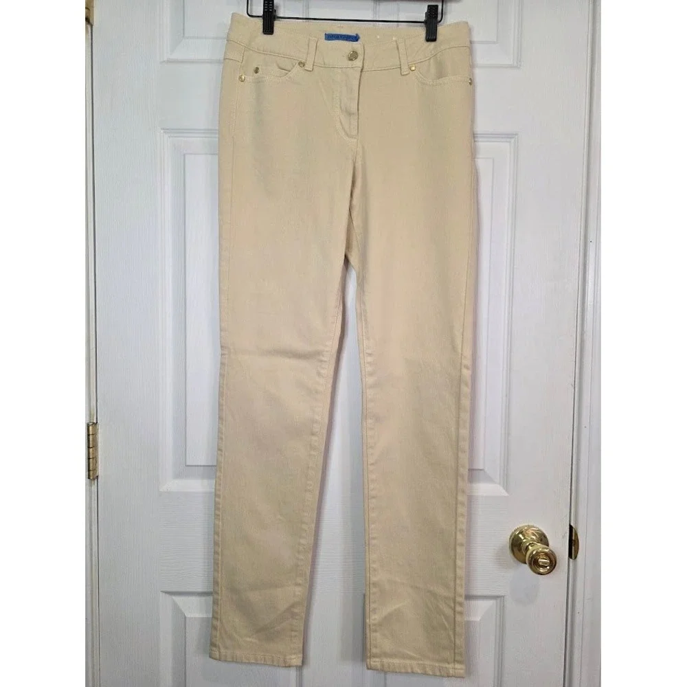J.McLaughlin Womens 6 Lexi Jeans Slim Leg Raw Beige Stretch Cotton Gold Hardware